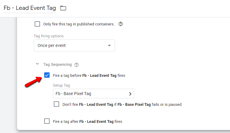 Tag sequencing in fb event code